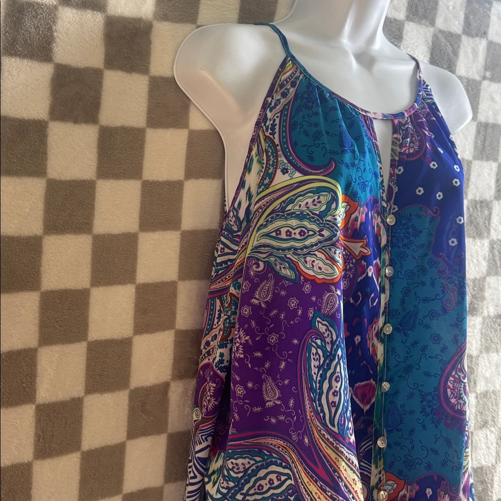 Chicos Women’s Open Shoulder Blue Paisley Button Up Top With Tie Front Size 2X - Picture 6 of 10